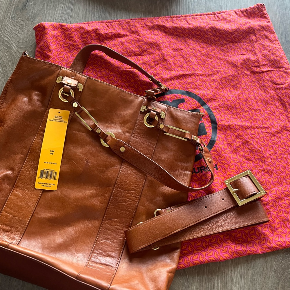 Tory Burch bucket purse cognac